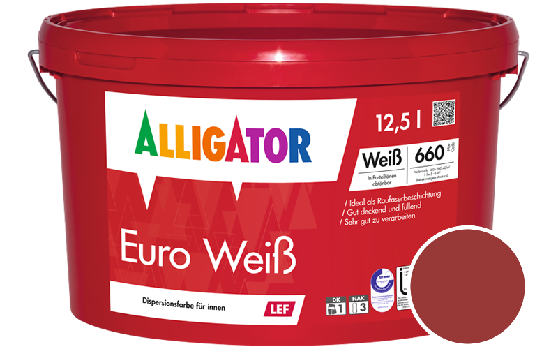 Alligator Euro Weiss 12,5L Innenfarbe / Getnt im Farbton RAL 3002 Karminrot