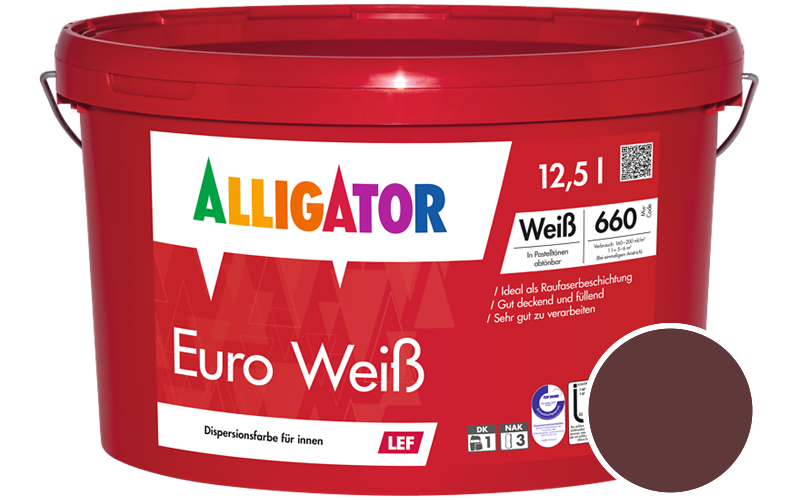 Alligator Euro Weiss 12,5L Innenfarbe / Getnt im Farbton RAL 3005 Weinrot