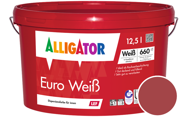 Alligator Euro Weiss 12,5L Innenfarbe / Getnt im Farbton RAL 3031 Orientrot