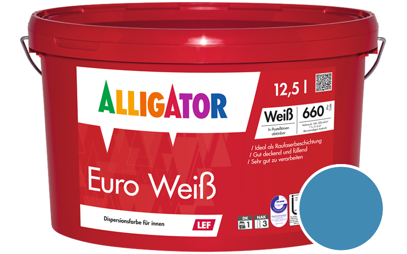 Alligator Euro Weiss 12,5L Innenfarbe / Getnt im Farbton RAL 5012 Lichtblau