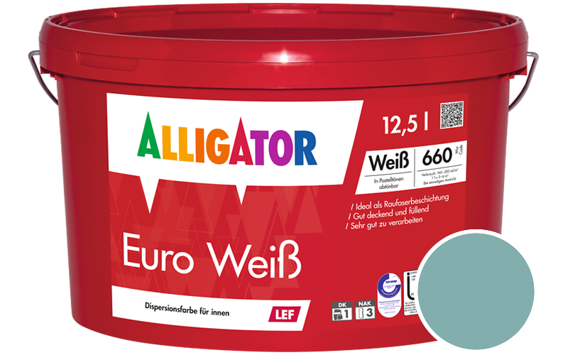 Alligator Euro Weiss 12,5L Innenfarbe / Getnt im Farbton RAL 6034 Pastelltuerkis