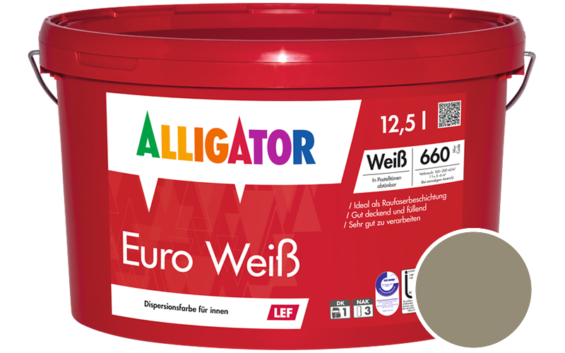 Alligator Euro Weiss 2,5L Innenfarbe / Getnt im Farbton RAL 7034 Gelbgrau