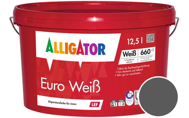Alligator Euro Weiss 12,5L Innenfarbe / Getnt im Farbton RAL 7043 Verkehrsgrau B