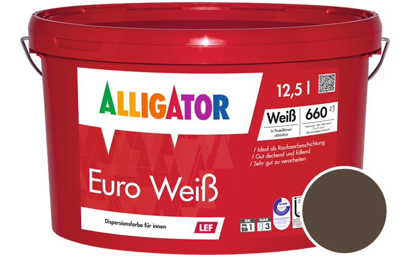 Alligator Euro Weiss 2,5L Innenfarbe / Getnt im Farbton RAL 8028 Terrabraun