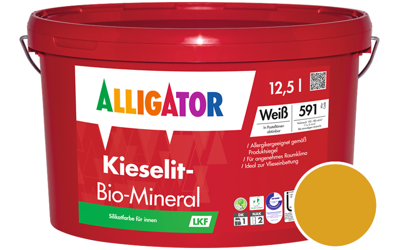 Alligator Kieselit-Bio-Mineral 1,25L Silikatfarbe / Getnt im Farbton RAL 1004 Goldgelb