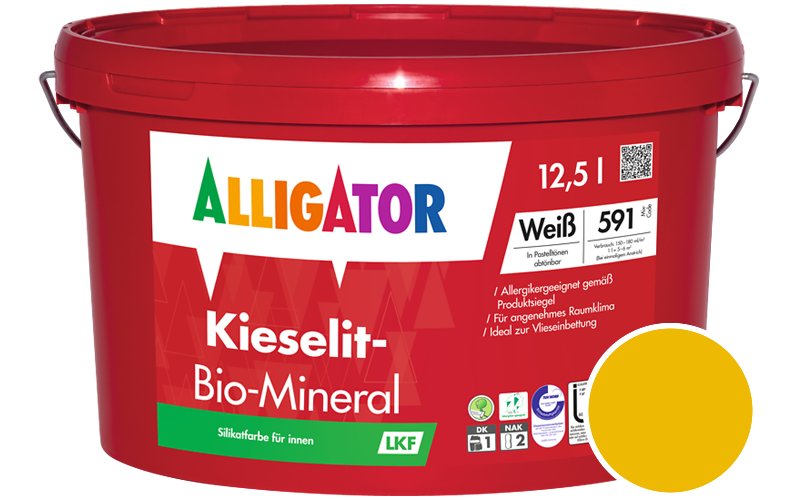 Alligator Kieselit-Bio-Mineral 12,5L Silikatfarbe / Getnt im Farbton RAL 1023 Verkehrsgelb