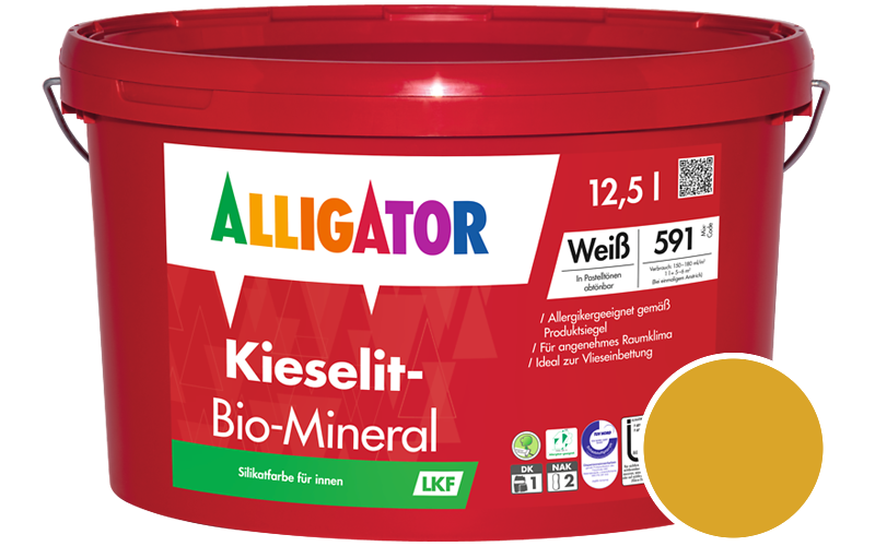 Alligator Kieselit-Bio-Mineral 12,5L Silikatfarbe / Getönt im Farbton RAL 1032 Ginstergelb