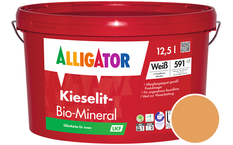 Alligator Kieselit-Bio-Mineral 1,25L Silikatfarbe / Getnt im Farbton RAL 1034 Pastellgelb