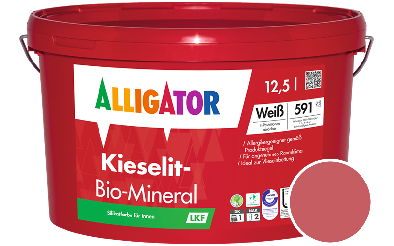 Alligator Kieselit-Bio-Mineral 1,25L Silikatfarbe / Getnt im Farbton RAL 3017 Rose