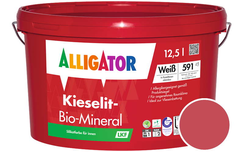 Alligator Kieselit-Bio-Mineral 12,5L Silikatfarbe / Getnt im Farbton RAL 3018 Erdbeerrot