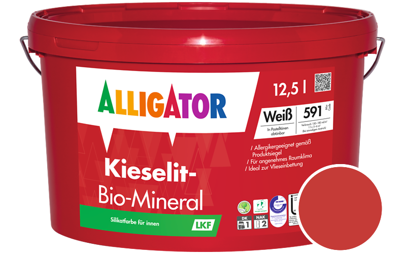 Alligator Kieselit-Bio-Mineral 5L Silikatfarbe / Getnt im Farbton RAL 3028 Reinrot