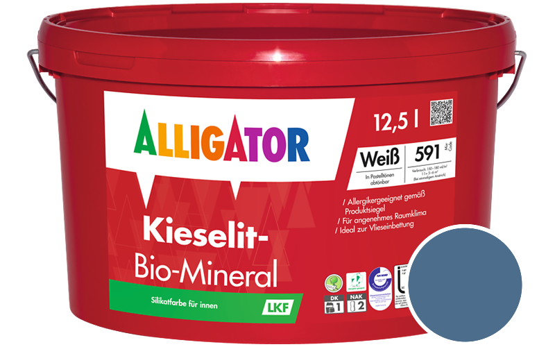 Alligator Kieselit-Bio-Mineral 1,25L Silikatfarbe / Getnt im Farbton RAL 5007 Brillantblau
