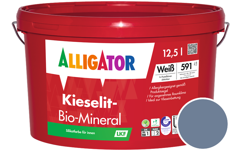 Alligator Kieselit-Bio-Mineral 5L Silikatfarbe / Getnt im Farbton RAL 5014 Taubenblau