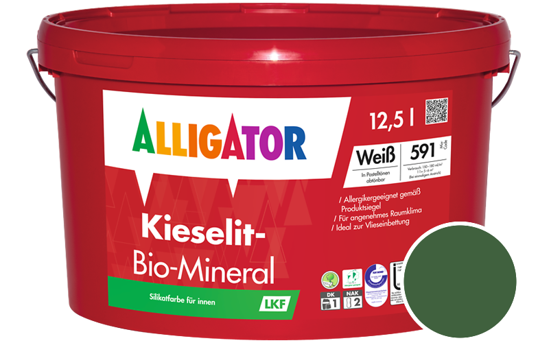 Alligator Kieselit-Bio-Mineral 12,5L Silikatfarbe / Getnt im Farbton RAL 6002 Laubgrn