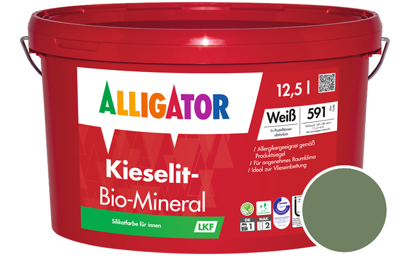 Alligator Kieselit-Bio-Mineral 1,25L Silikatfarbe / Getnt im Farbton RAL 6011 Resedagrn