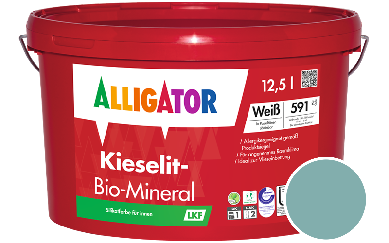 Alligator Kieselit-Bio-Mineral 12,5L Silikatfarbe / Getnt im Farbton RAL 6034 Pastelltuerkis