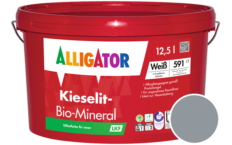 Alligator Kieselit-Bio-Mineral 1,25L Silikatfarbe / Getönt im Farbton RAL 7001 Silbergrau
