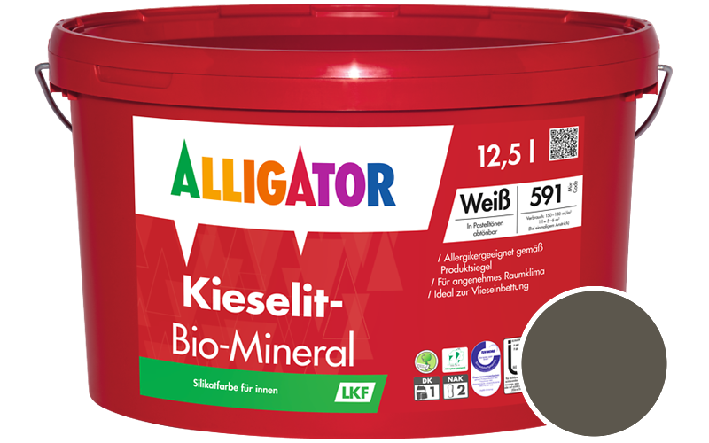 Alligator Kieselit-Bio-Mineral 12,5L Silikatfarbe / Getnt im Farbton RAL 7013 Braungrau