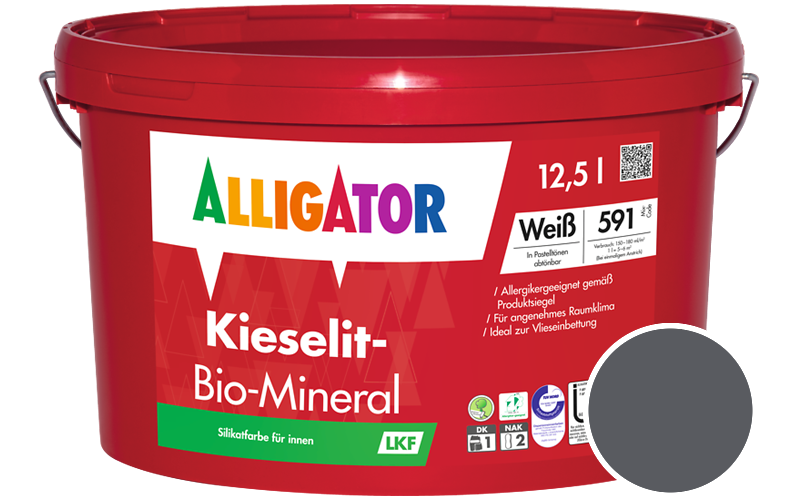 Alligator Kieselit-Bio-Mineral 12,5L Silikatfarbe / Get�nt im Farbton RAL 7015 Schiefergrau