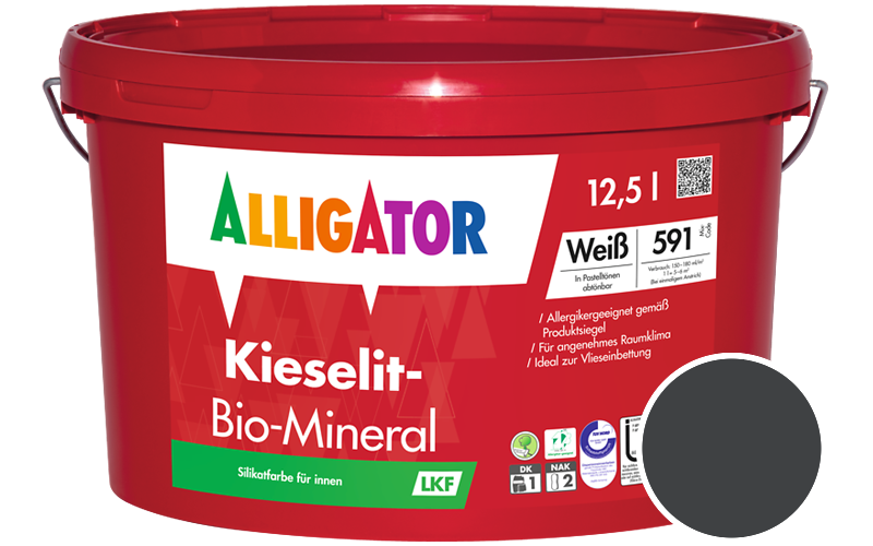 Alligator Kieselit-Bio-Mineral 5L Silikatfarbe / Getnt im Farbton RAL 7021 Schwarzgrau