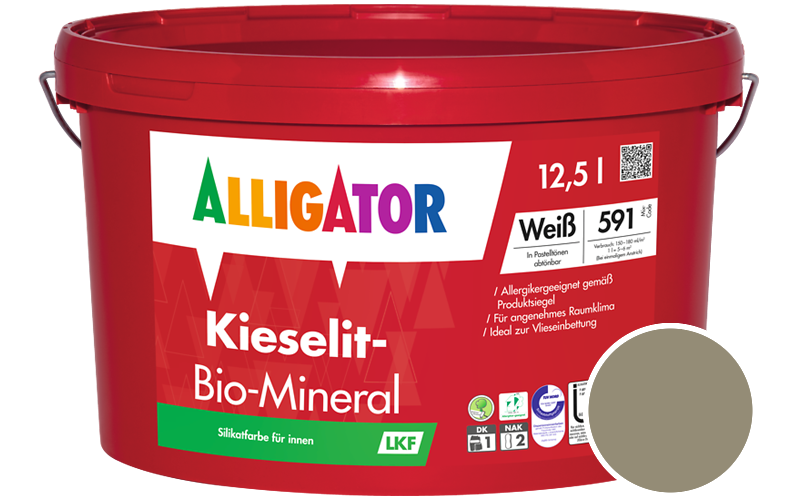 Alligator Kieselit-Bio-Mineral 1,25L Silikatfarbe / Getnt im Farbton RAL 7034 Gelbgrau