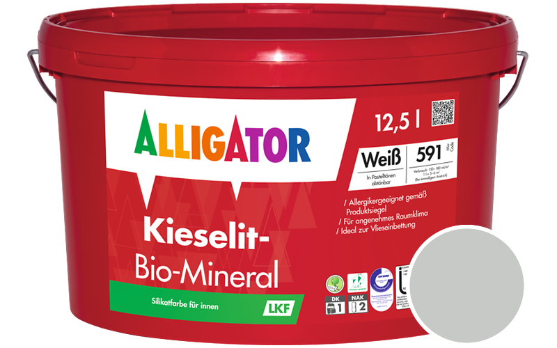Alligator Kieselit-Bio-Mineral 12,5L Silikatfarbe / Getnt im Farbton RAL 7035 Lichtgrau