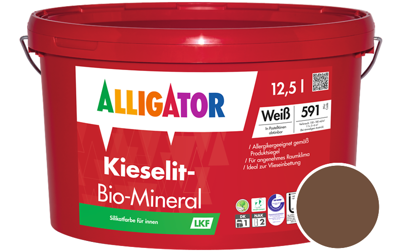 Alligator Kieselit-Bio-Mineral 12,5L Silikatfarbe / Getnt im Farbton RAL 8007 Rehbraun