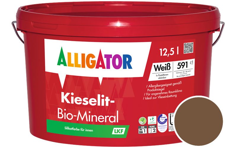 Alligator Kieselit-Bio-Mineral 1,25L Silikatfarbe / Getnt im Farbton RAL 8008 Olivbraun