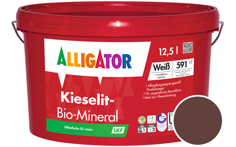 Alligator Kieselit-Bio-Mineral 12,5L Silikatfarbe / Getnt im Farbton RAL 8015 Kastanienbraun