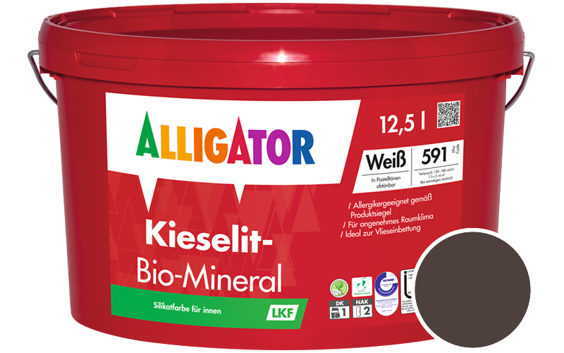 Alligator Kieselit-Bio-Mineral 12,5L Silikatfarbe / Getnt im Farbton RAL 8017 Schokoladenbraun