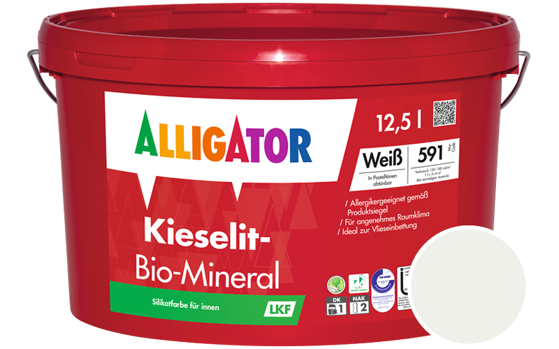 Alligator Kieselit-Bio-Mineral 1,25L Silikatfarbe / Getnt im Farbton RAL 9016 Verkehrsweiss