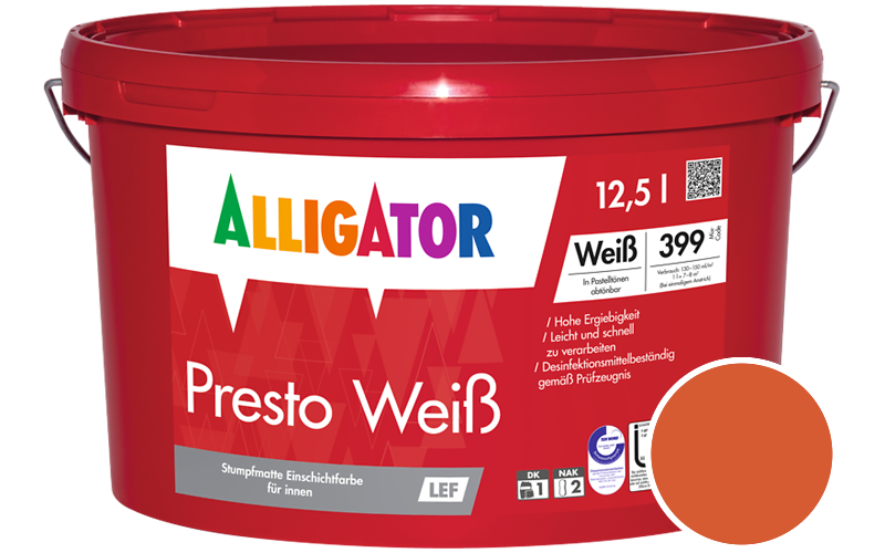 Alligator Presto Weiss 1,25L Innenfarbe / Getnt im Farbton RAL 2004 Reinorange