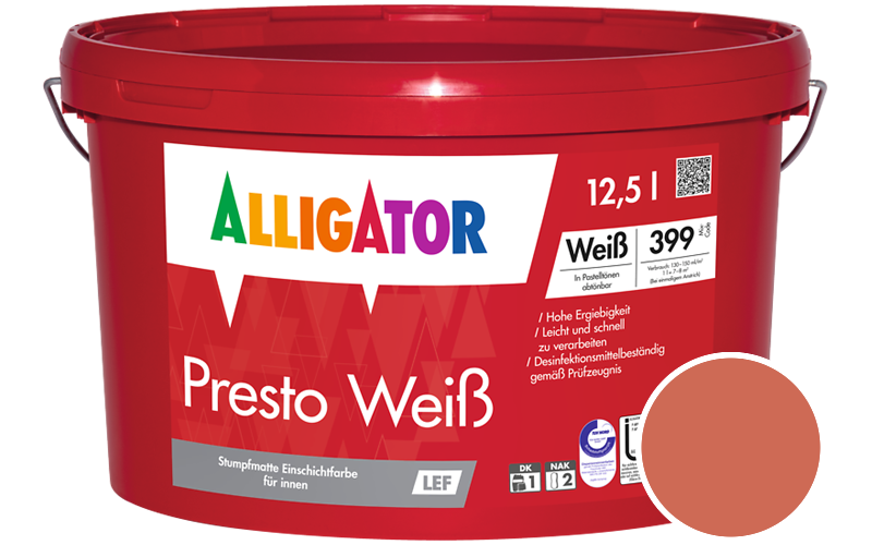 Alligator Presto Weiss 2,5L Innenfarbe / Getnt im Farbton RAL 2012 Lachsorange