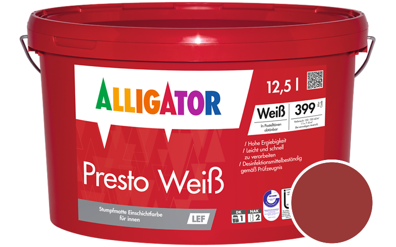 Alligator Presto Weiss 5L Innenfarbe / Getnt im Farbton RAL 3002 Karminrot