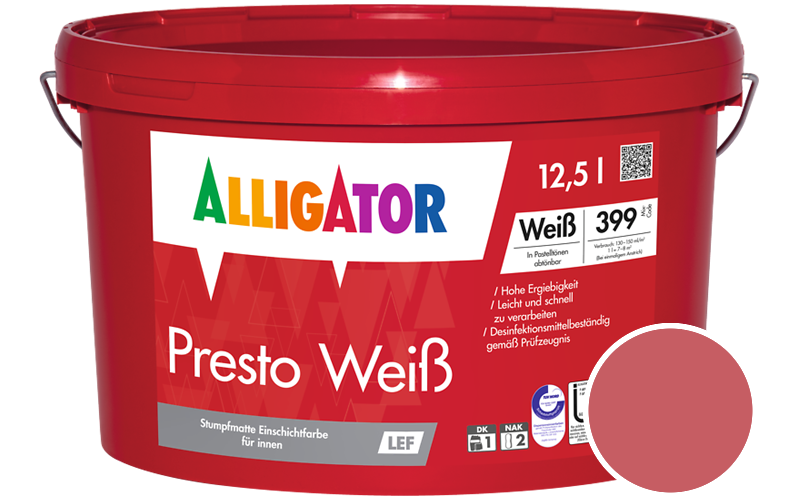 Alligator Presto Weiss 12,5L Innenfarbe / Getnt im Farbton RAL 3017 Rose