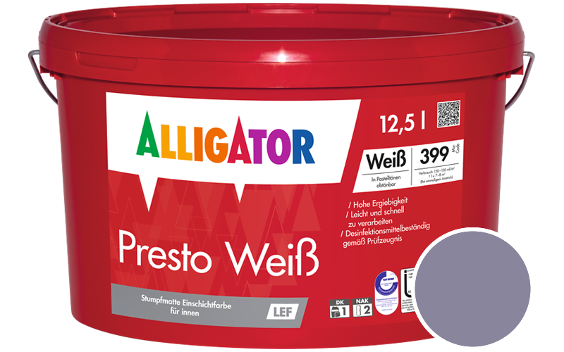 Alligator Presto Weiss 2,5L Getnt im Farbton RAL 4012 Perlbrombeer (ohne Perleffekt)