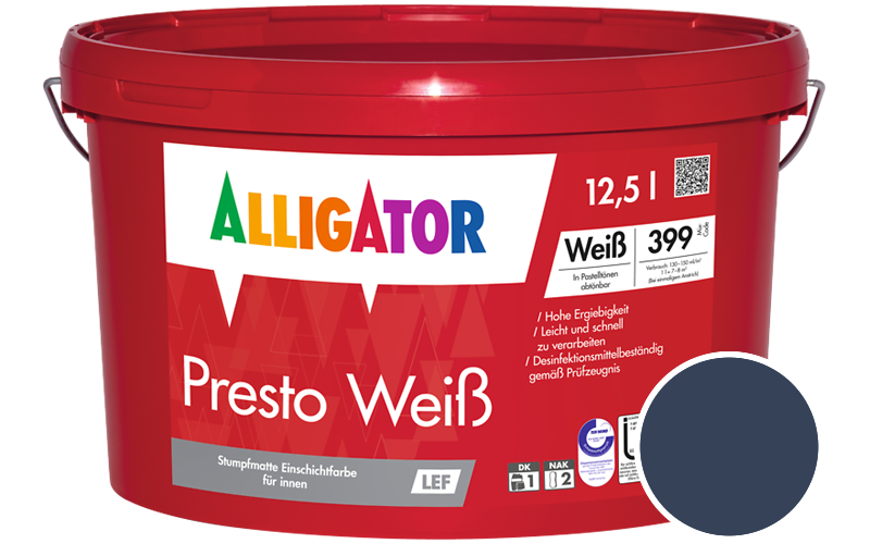Alligator Presto Weiss 1,25L Innenfarbe / Getnt im Farbton RAL 5003 Saphirblau