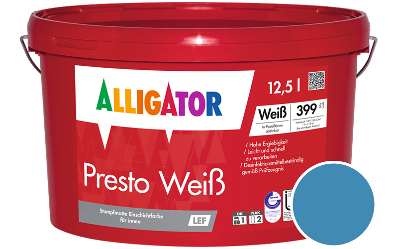 Alligator Presto Weiss 2,5L Innenfarbe / Getnt im Farbton RAL 5012 Lichtblau