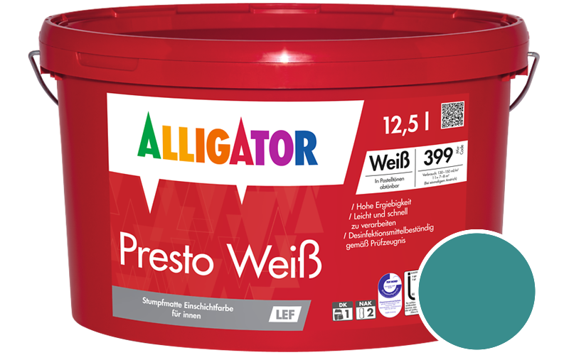 Alligator Presto Weiss 5L Innenfarbe / Getnt im Farbton RAL 5018 Tuerkisblau