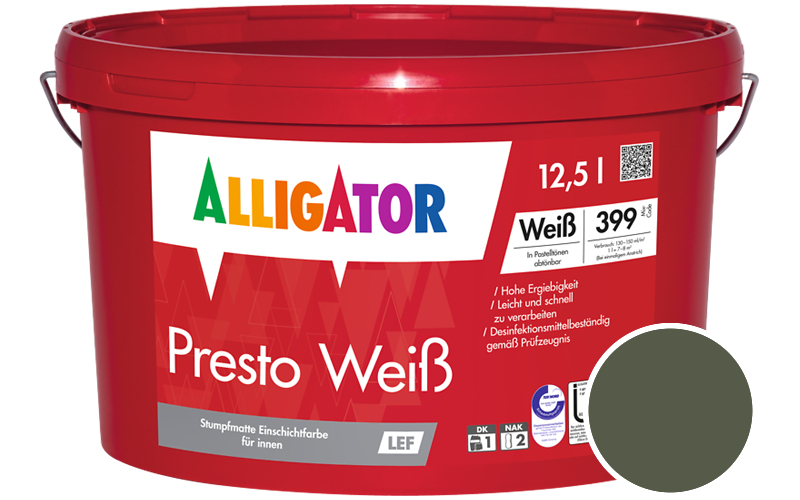 Alligator Presto Weiss 1,25L Innenfarbe / Getnt im Farbton RAL 6003 Olivgrn