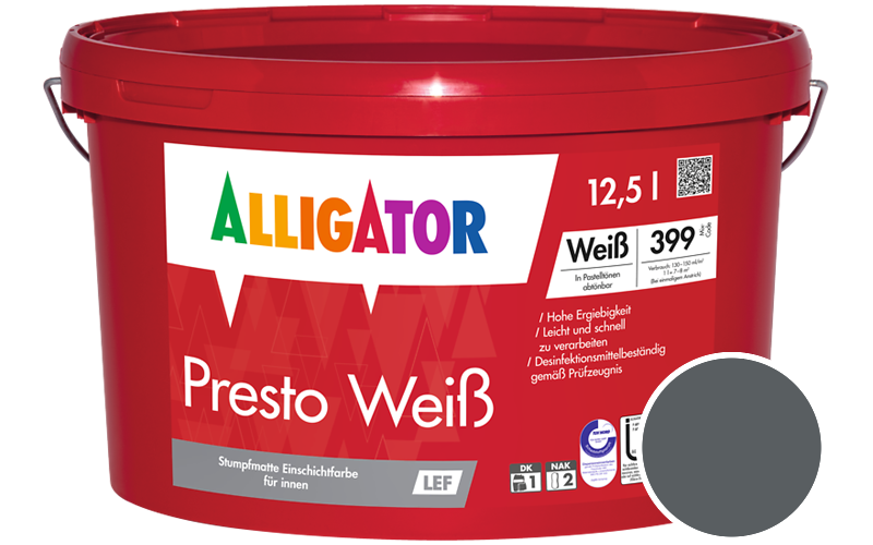 Alligator Presto Weiss 1,25L Innenfarbe / Getnt im Farbton RAL 7011 Eisengrau