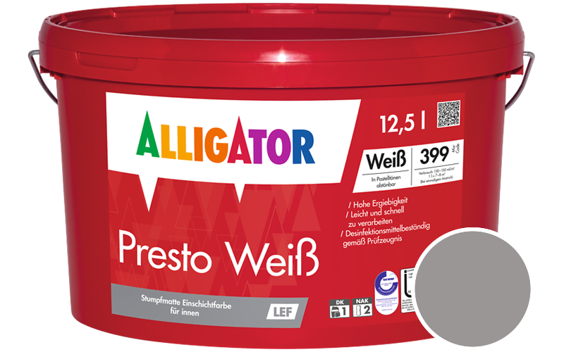 Alligator Presto Weiss 1,25L Innenfarbe / Getnt im Farbton RAL 7036 Platingrau
