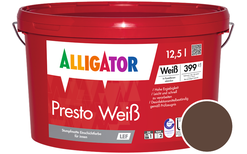 Alligator Presto Weiss 5L Innenfarbe / Getnt im Farbton RAL 8011 Nussbraun