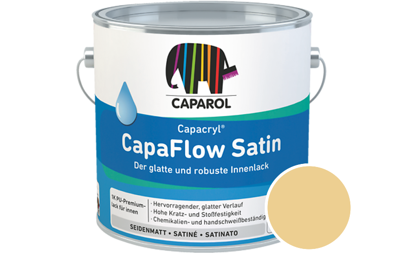 Caparol Capacryl CapaFlow Satin 2,5L Acryl-Lack / Getnt im Farbton Ginster 110