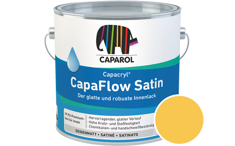 Caparol Capacryl CapaFlow Satin 2,5L Acryl-Lack / Getnt im Farbton Ginster 135