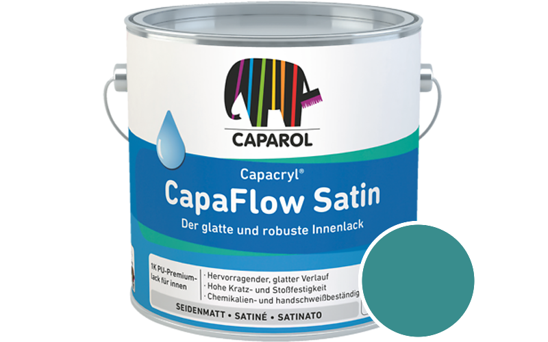 Caparol Capacryl CapaFlow Satin 750ml Acryl-Lack / Getnt im Farbton RAL 5018 Tuerkisblau