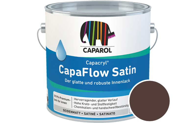 Caparol Capacryl CapaFlow Satin 750ml Acryl-Lack / Getnt im Farbton RAL 8016 Mahagonibraun