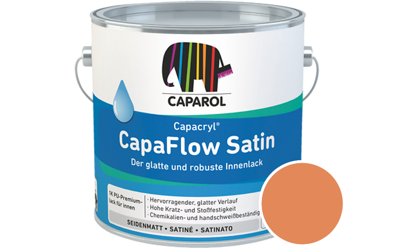 Caparol Capacryl CapaFlow Satin 2,5L Acryl-Lack / Getnt im Farbton Sanddorn 12