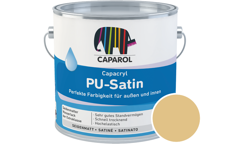 Caparol Capacryl PU-Satin 2,5L Acryl-Lack / Getnt im Farbton Curcuma 80