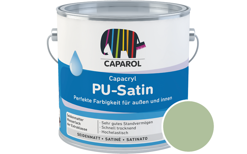 Caparol Capacryl PU-Satin 2,5L Acryl-Lack / Getnt im Farbton Oase 115